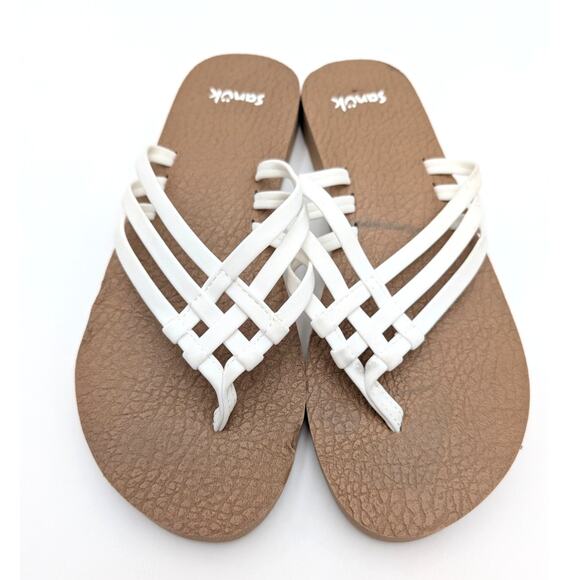 Sanuk Yoga Sandy Flip Flop Sandal Crisscross Strap Tan/White Women's Size US7 - Picture 3 of 11